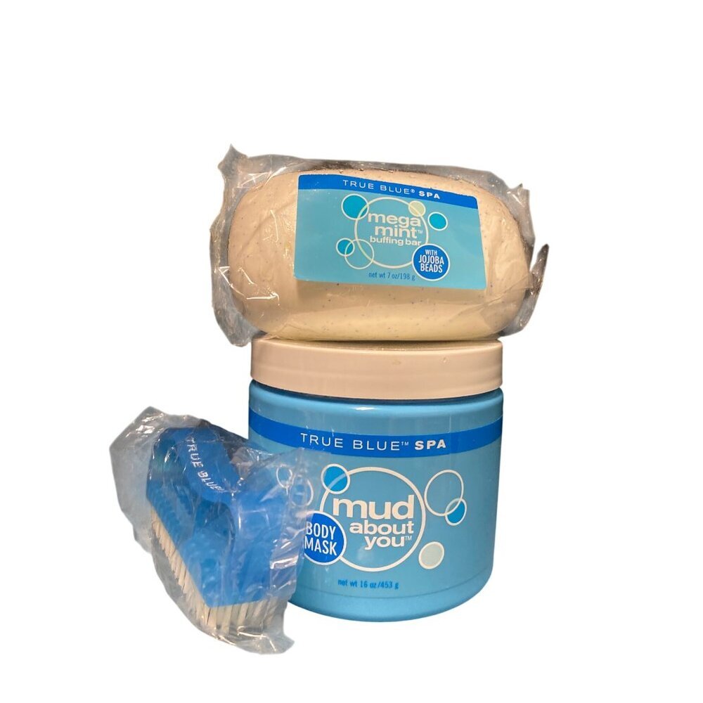 True Blue Spa Mud About You Body Mask Set Mega Mint Buffing Bar & Brush